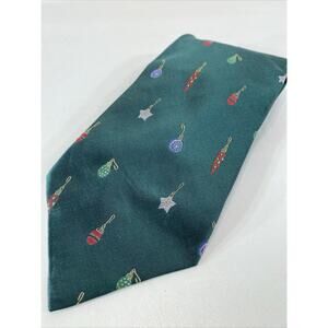 Holiday Traditions Hallmark Green With Christmas Ornaments 57” Silk Tie